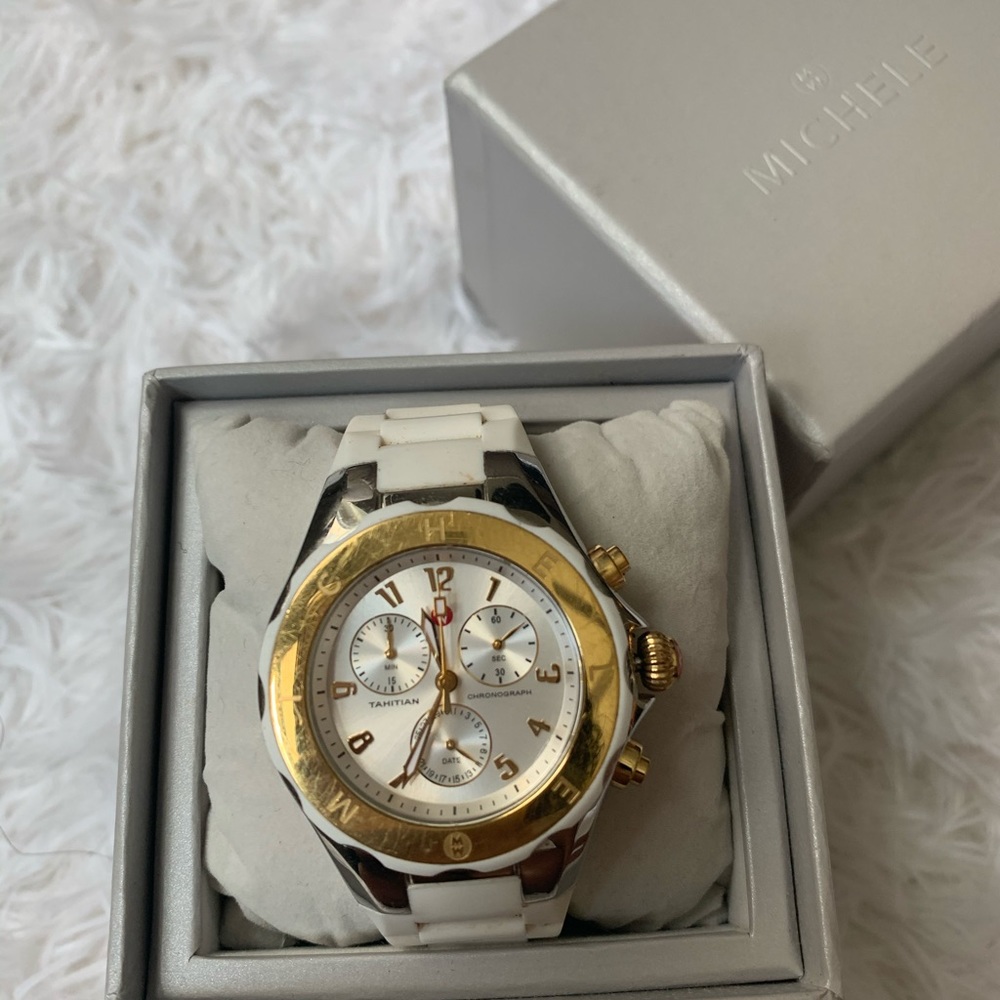 Michele gold and white Tahitian jelly watch